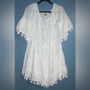 ANTICA SARTORIA Dress with Pompom Fringe & Sequins White - One Size